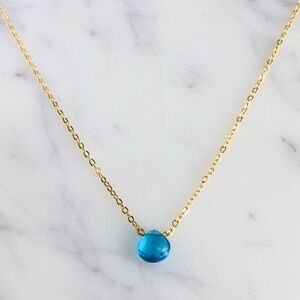 Sky Blue Quartz Briolette Faceted Gold Cable Necklace